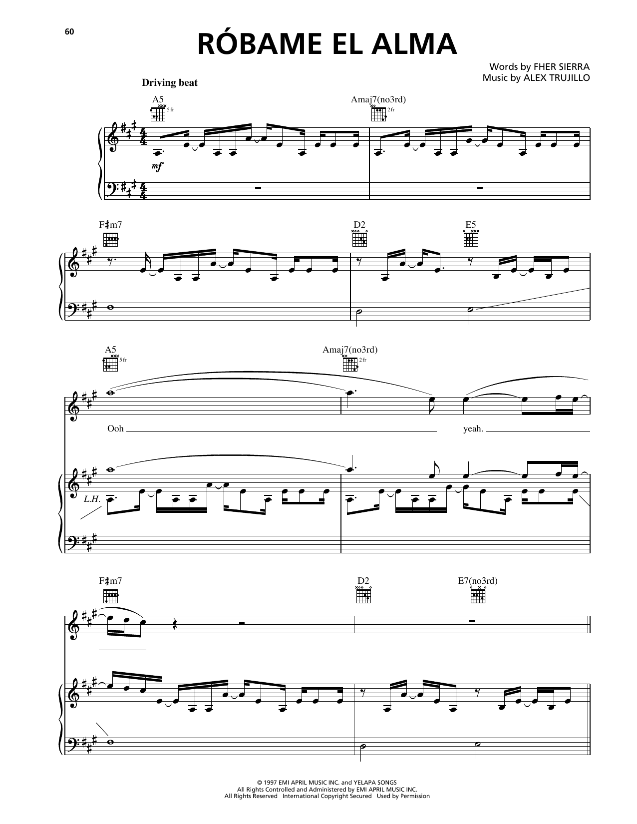 Download Maná Robame El Alma Sheet Music and learn how to play Piano, Vocal & Guitar Chords (Right-Hand Melody) PDF digital score in minutes