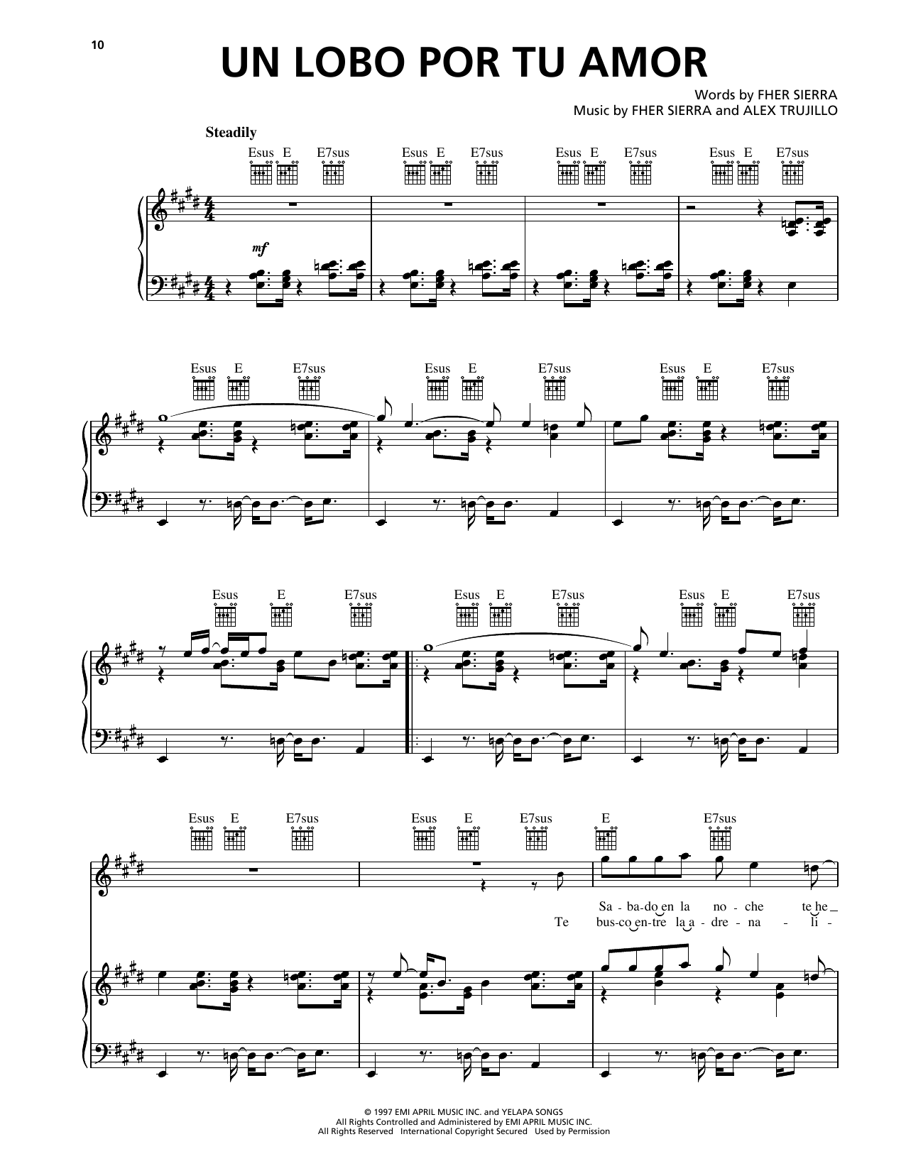 Download Maná Un Lobo Por Tu Amor Sheet Music and learn how to play Piano, Vocal & Guitar Chords (Right-Hand Melody) PDF digital score in minutes
