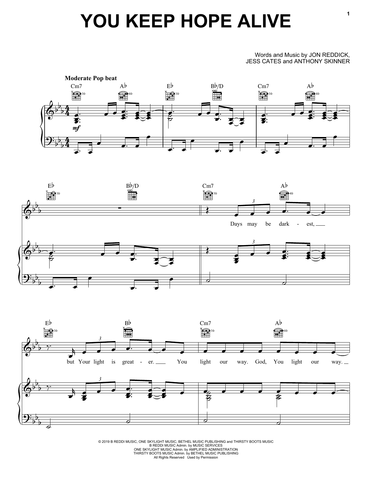 Download Mandisa & Jon Reddick You Keep Hope Alive Sheet Music and learn how to play Piano, Vocal & Guitar Chords (Right-Hand Melody) PDF digital score in minutes