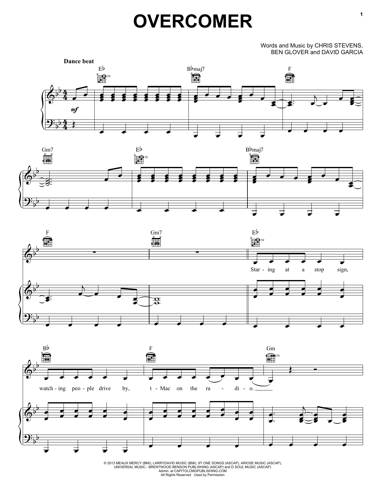 Download Ben Glover Overcomer Sheet Music and learn how to play Easy Piano PDF digital score in minutes
