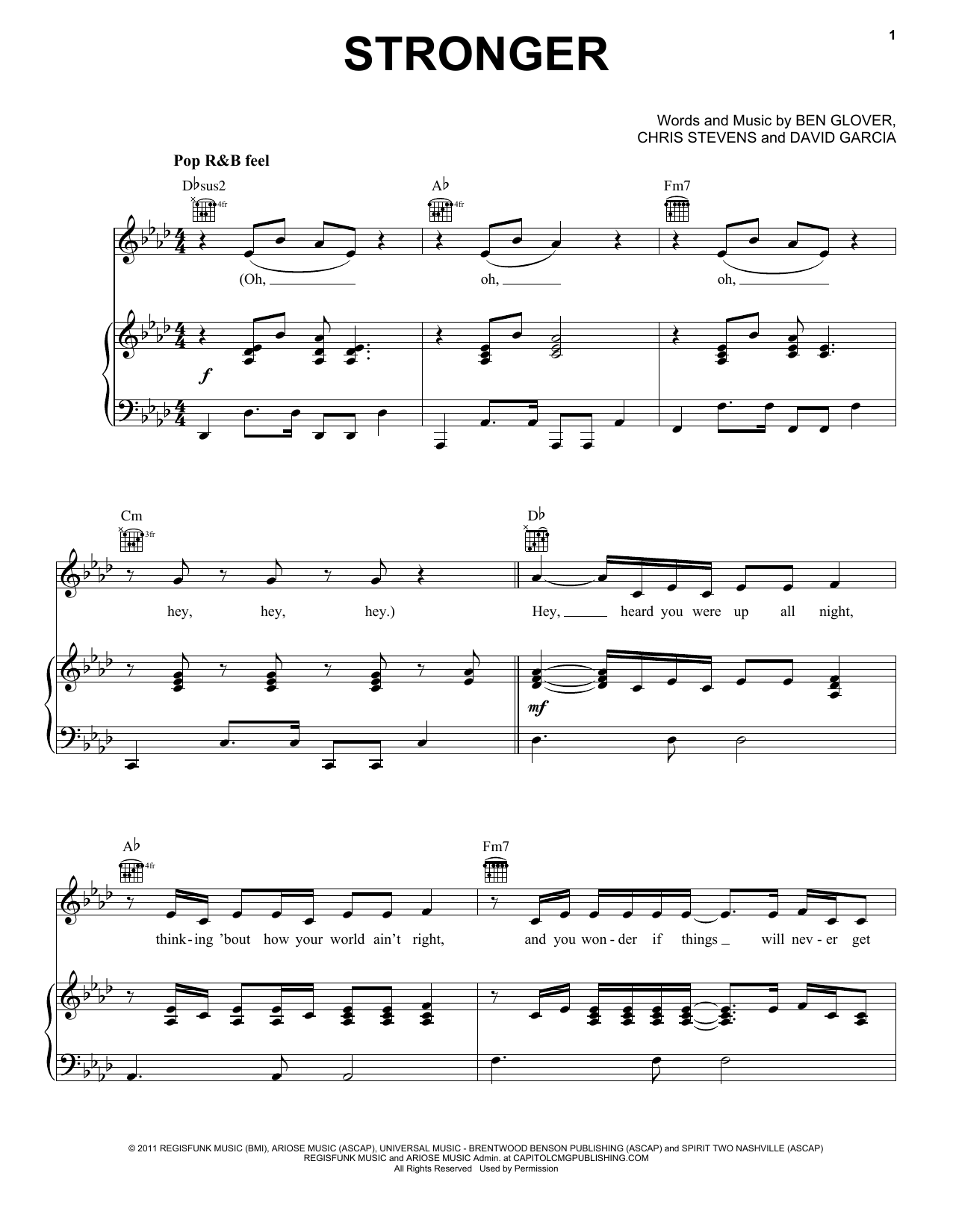 Download Chris Stevens Stronger Sheet Music and learn how to play Piano, Vocal & Guitar (Right-Hand Melody) PDF digital score in minutes