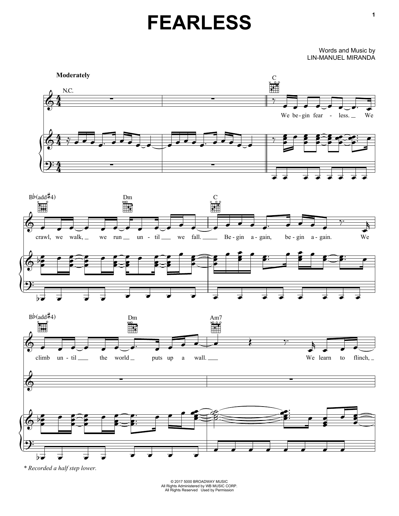 Download Mandy Gonzalez Fearless Sheet Music and learn how to play Piano, Vocal & Guitar (Right-Hand Melody) PDF digital score in minutes