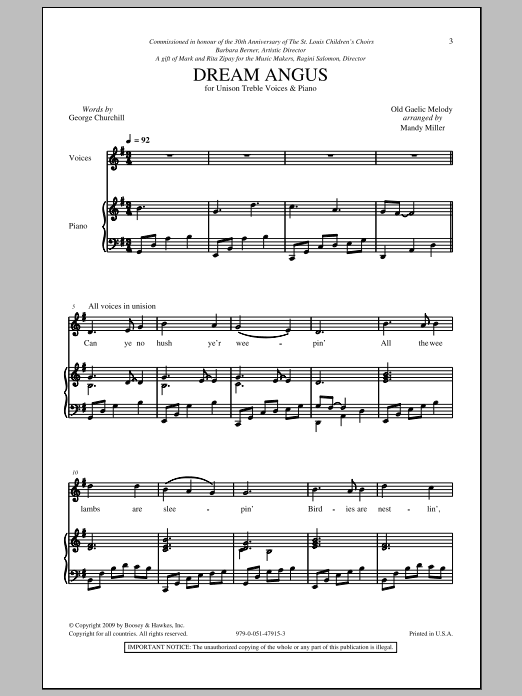 Download Mandy Miller Dream Angus Sheet Music and learn how to play Unison Choral PDF digital score in minutes