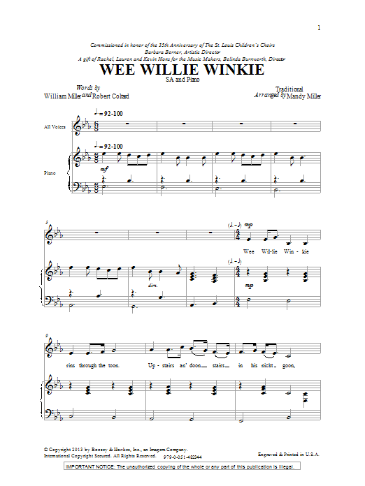 Download Mandy Miller Wee Willie Winkie Sheet Music and learn how to play 2-Part Choir PDF digital score in minutes