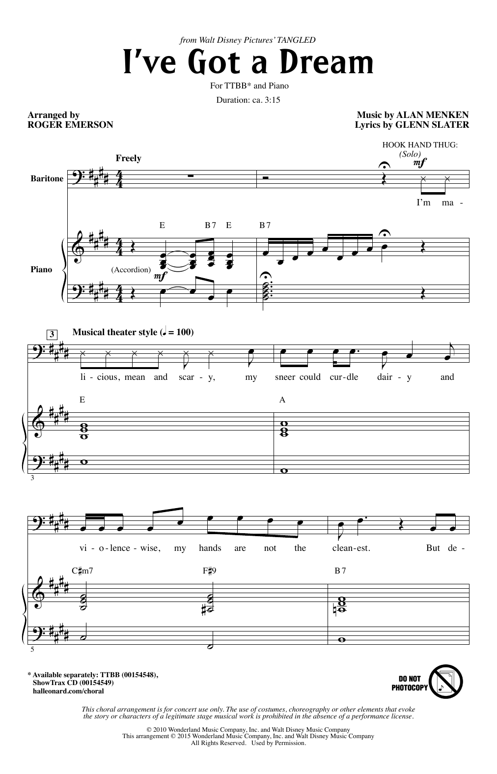 Download Roger Emerson I've Got A Dream Sheet Music and learn how to play TTBB PDF digital score in minutes