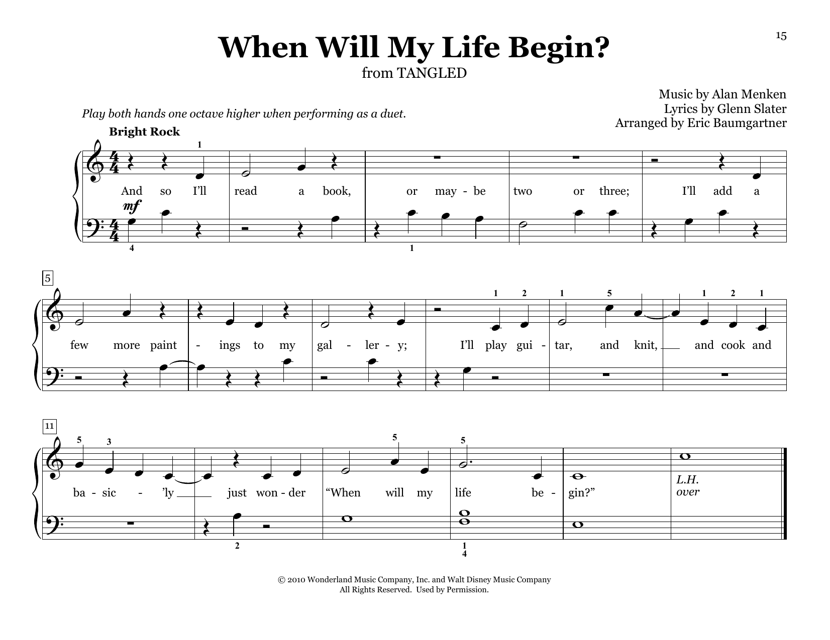 Download Mandy Moore When Will My Life Begin? (from Tangled) (arr. Eric Baumgartner) Sheet Music and learn how to play Piano Duet PDF digital score in minutes