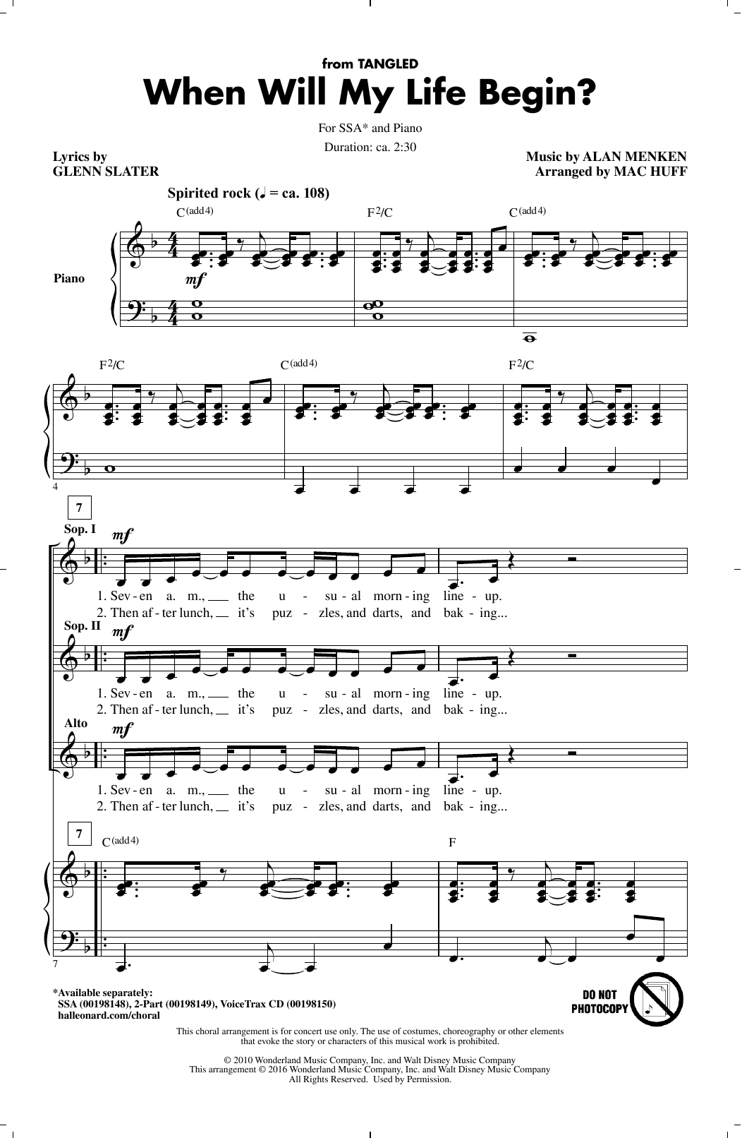 Download Mac Huff When Will My Life Begin? Sheet Music and learn how to play 2-Part Choir PDF digital score in minutes