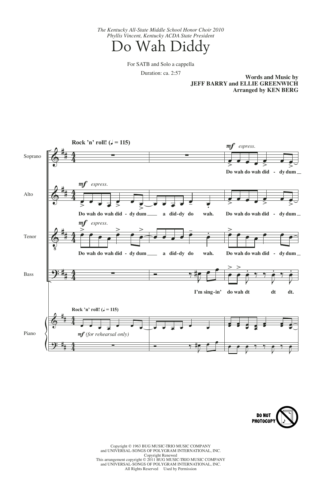 Download Manfred Mann Do Wah Diddy Diddy (arr. Ken Berg) Sheet Music and learn how to play Choir PDF digital score in minutes