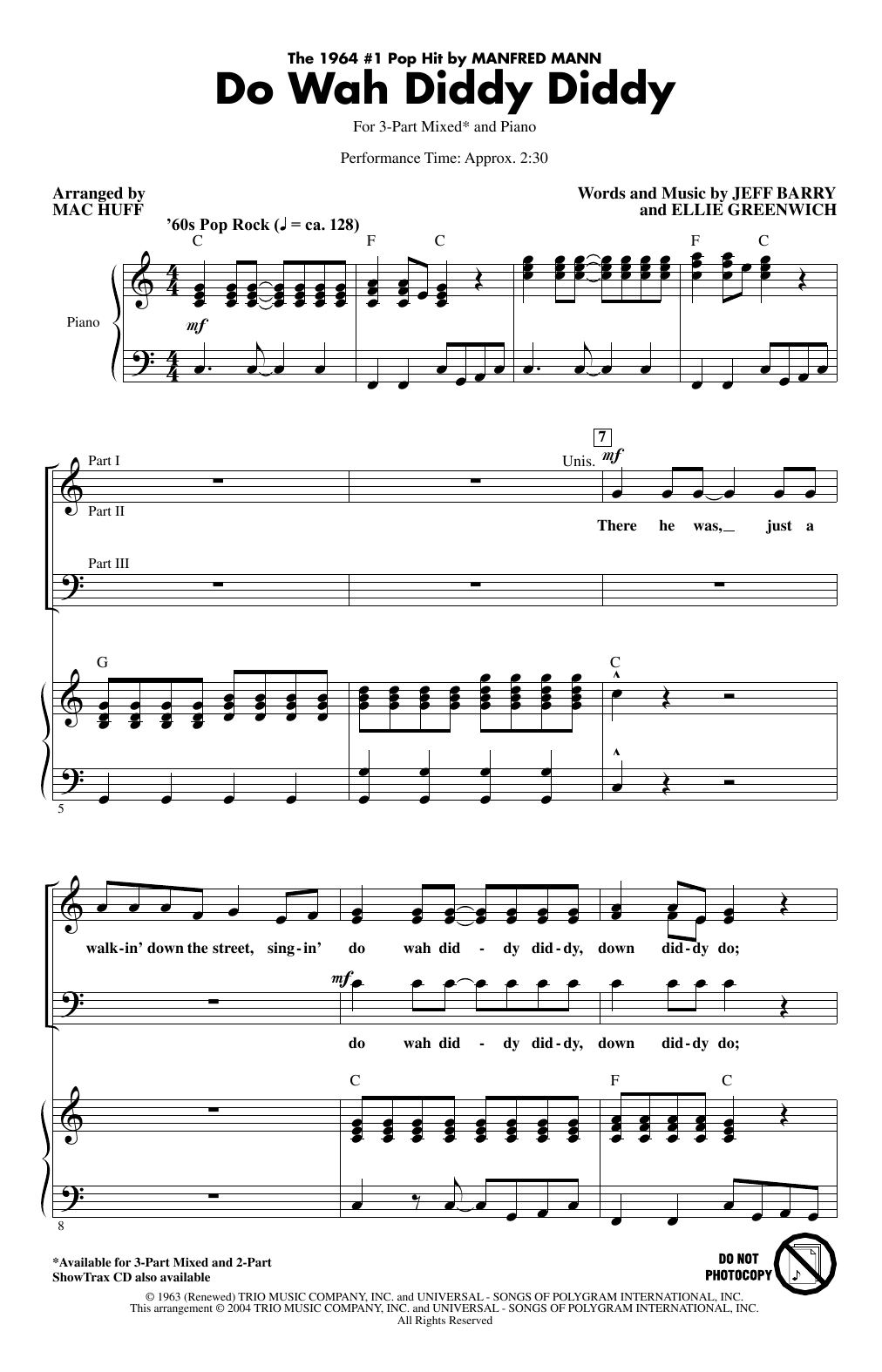 Download Manfred Mann Do Wah Diddy Diddy (arr. Mac Huff) Sheet Music and learn how to play 2-Part Choir PDF digital score in minutes
