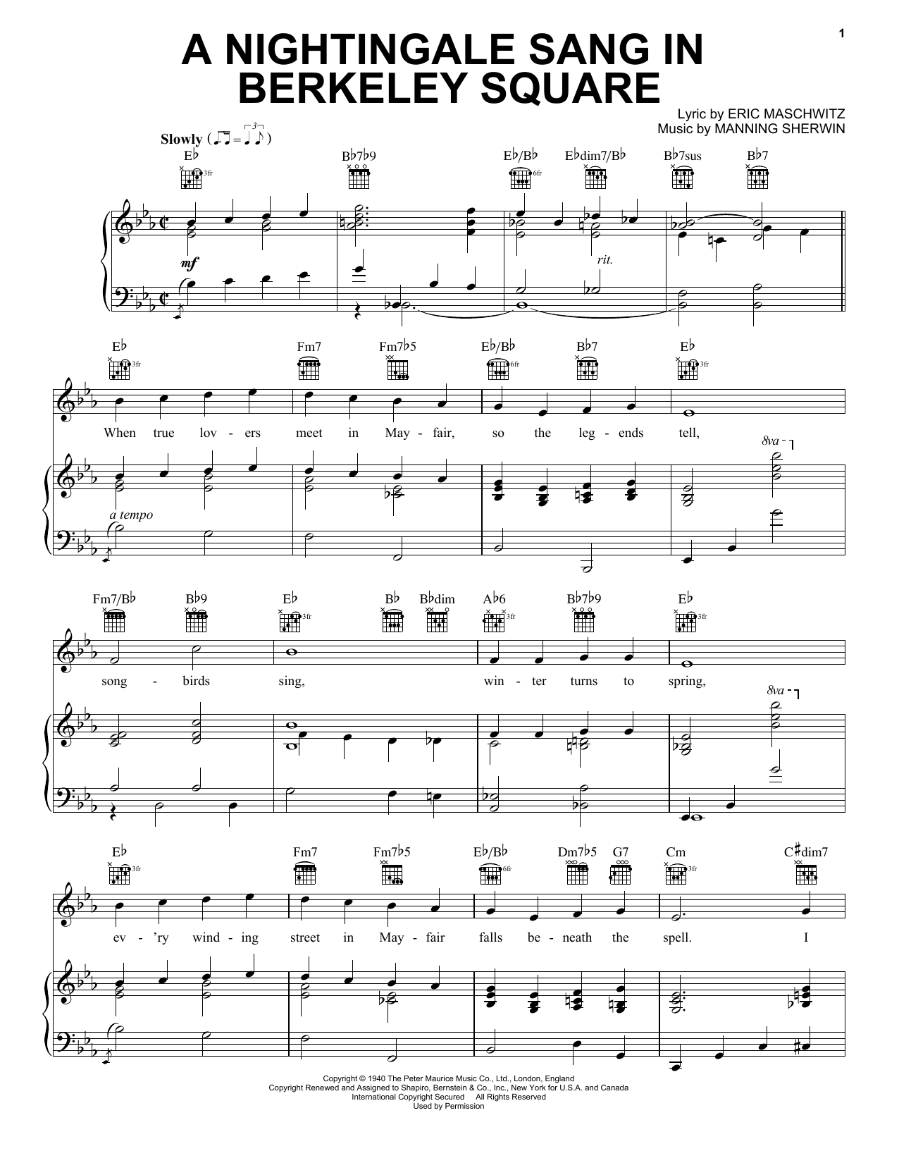 Download Manhattan Transfer A Nightingale Sang In Berkeley Square Sheet Music and learn how to play Voice PDF digital score in minutes