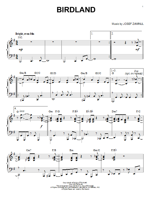Download The Manhattan Transfer Birdland Sheet Music and learn how to play Piano PDF digital score in minutes