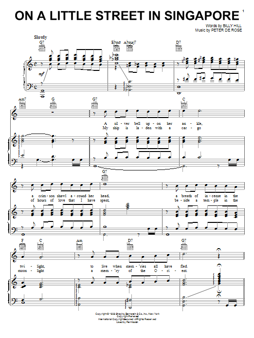 Download Manhattan Transfer On A Little Street In Singapore Sheet Music and learn how to play Piano, Vocal & Guitar (Right-Hand Melody) PDF digital score in minutes