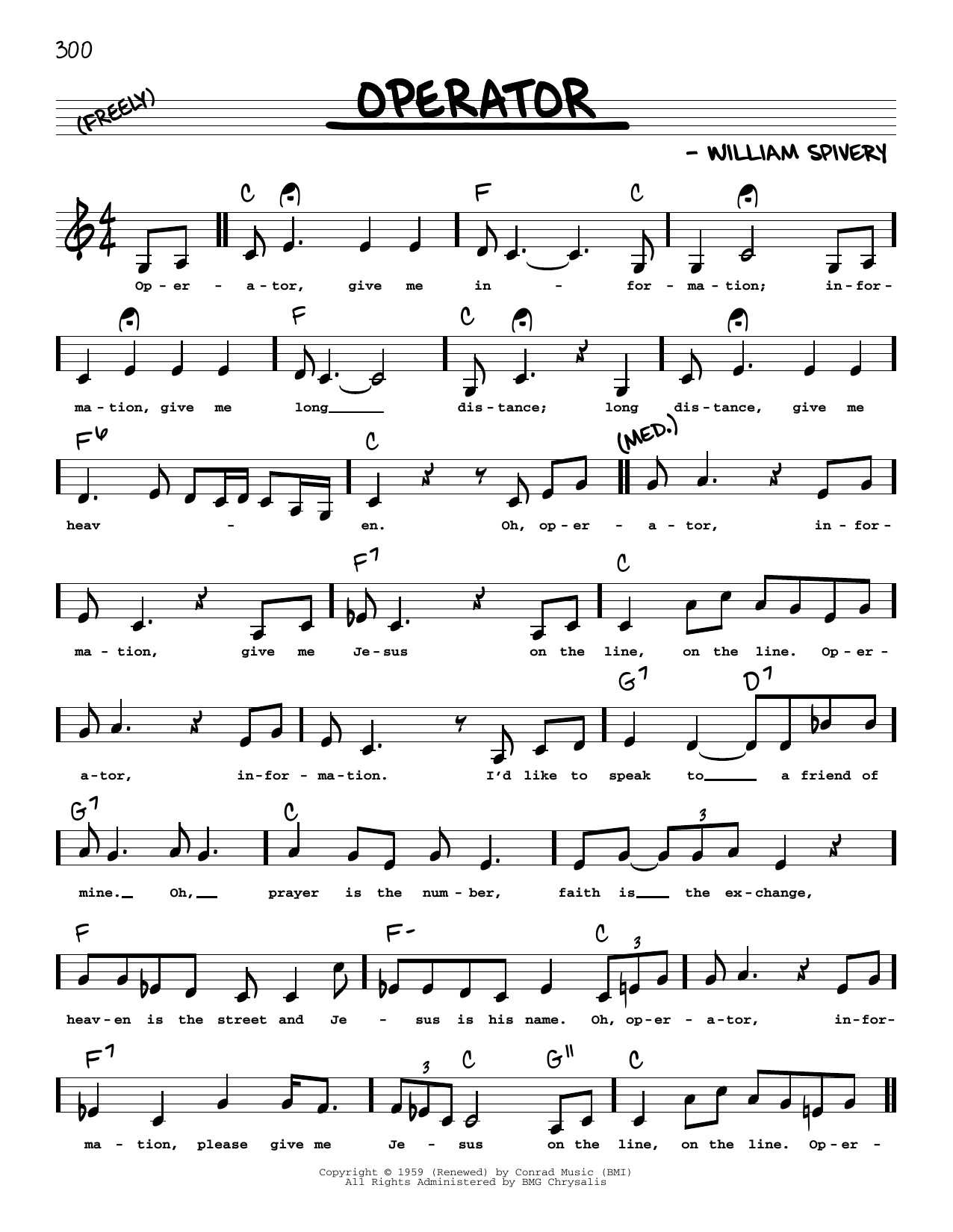 Download Manhattan Transfer Operator (Low Voice) Sheet Music and learn how to play Real Book – Melody, Lyrics & Chords PDF digital score in minutes