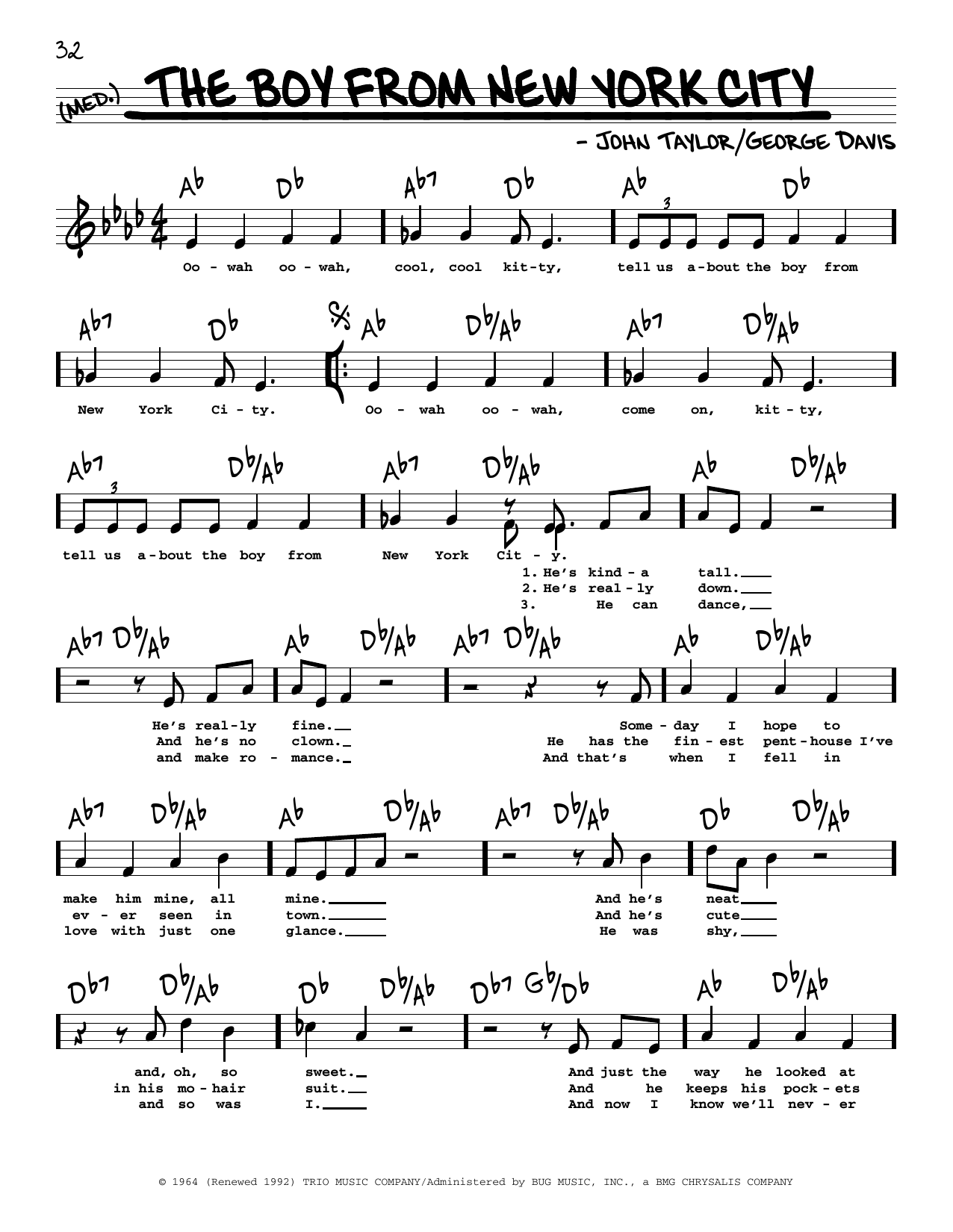 Download Manhattan Transfer The Boy From New York City (High Voice) Sheet Music and learn how to play Real Book – Melody, Lyrics & Chords PDF digital score in minutes