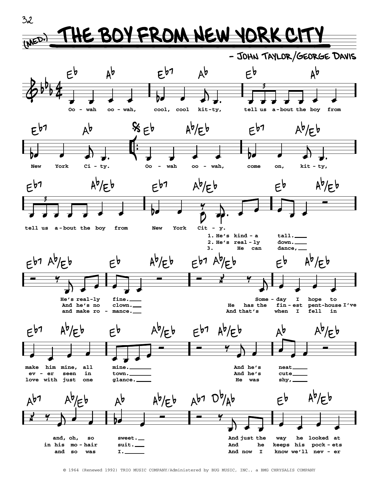 Download Manhattan Transfer The Boy From New York City (Low Voice) Sheet Music and learn how to play Real Book – Melody, Lyrics & Chords PDF digital score in minutes