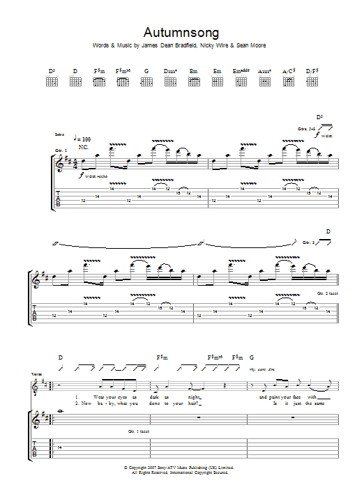 Download Manic Street Preachers Autumnsong Sheet Music and learn how to play Guitar Tab PDF digital score in minutes