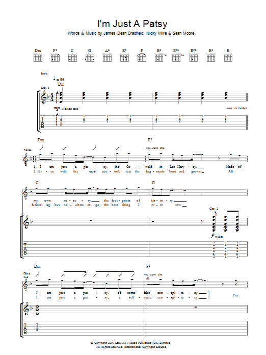 Download Manic Street Preachers I'm Just A Patsy Sheet Music and learn how to play Guitar Tab PDF digital score in minutes