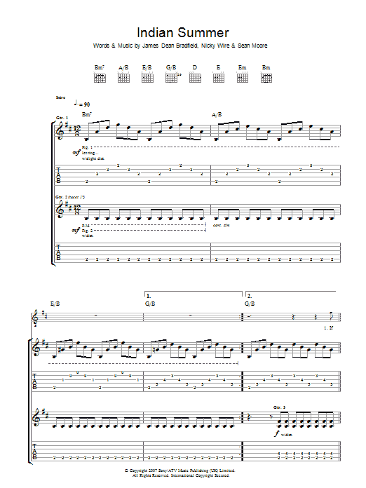 Download Manic Street Preachers Indian Summer Sheet Music and learn how to play Lyrics & Chords PDF digital score in minutes