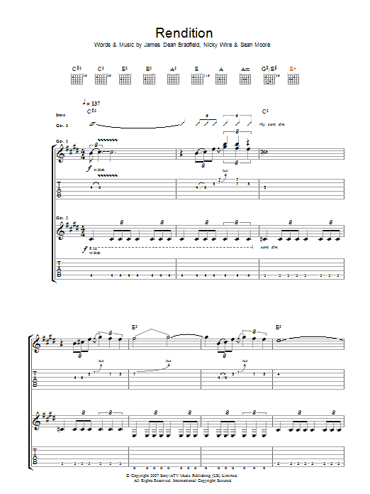 Download Manic Street Preachers Rendition Sheet Music and learn how to play Guitar Tab PDF digital score in minutes