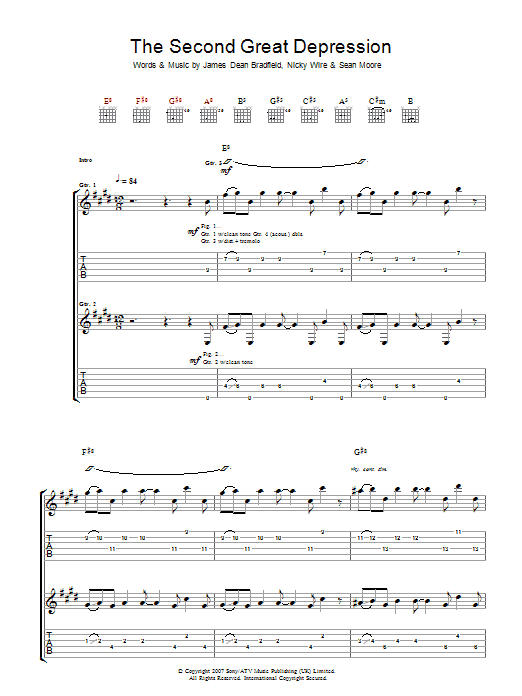 Download Manic Street Preachers The Second Great Depression Sheet Music and learn how to play Guitar Tab PDF digital score in minutes