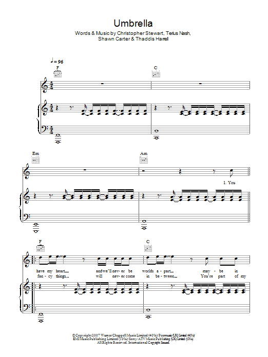 Download Manic Street Preachers Umbrella Sheet Music and learn how to play Piano, Vocal & Guitar PDF digital score in minutes