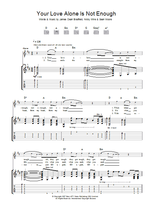 Download Manic Street Preachers Your Love Alone Is Not Enough Sheet Music and learn how to play Keyboard PDF digital score in minutes