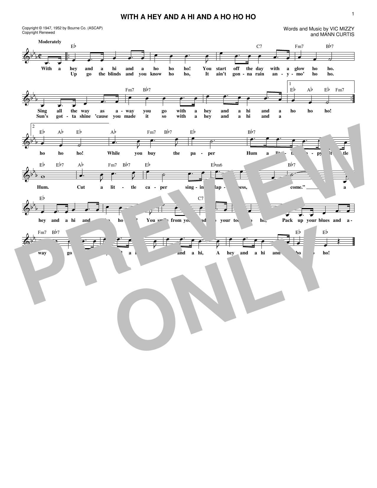 Download Mann Curtis With A Hey And A Hi And A Ho Ho Ho Sheet Music and learn how to play Melody Line, Lyrics & Chords PDF digital score in minutes