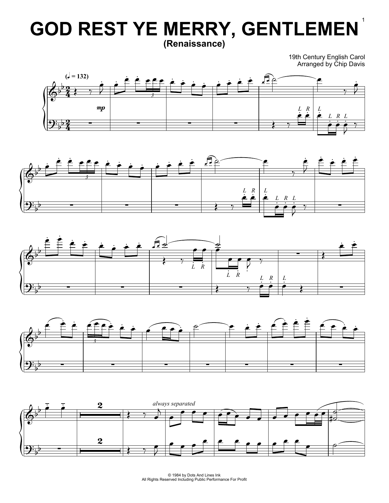 Download Mannheim Steamroller God Rest Ye Merry Gentlemen (Renaissance) Sheet Music and learn how to play Piano Solo PDF digital score in minutes