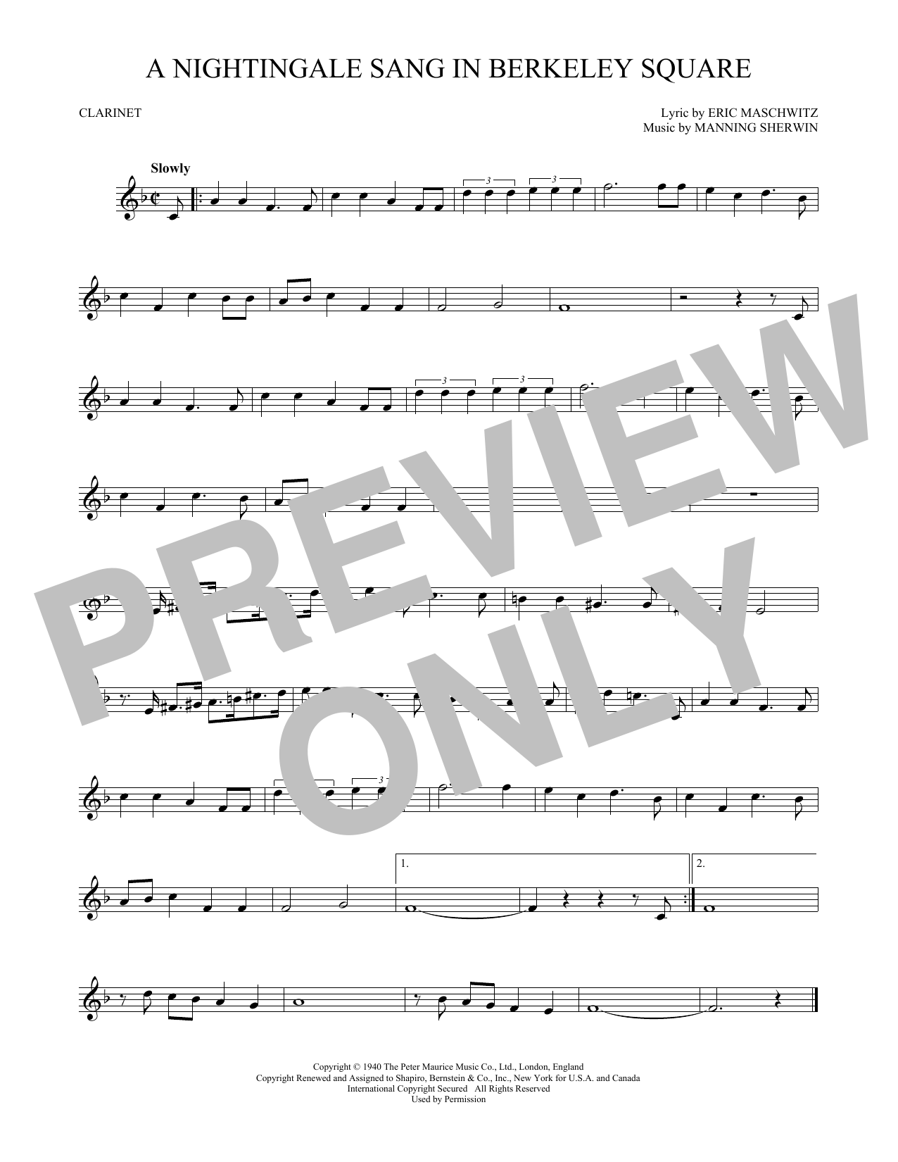 Download Manning Sherwin A Nightingale Sang In Berkeley Square Sheet Music and learn how to play Alto Sax Solo PDF digital score in minutes