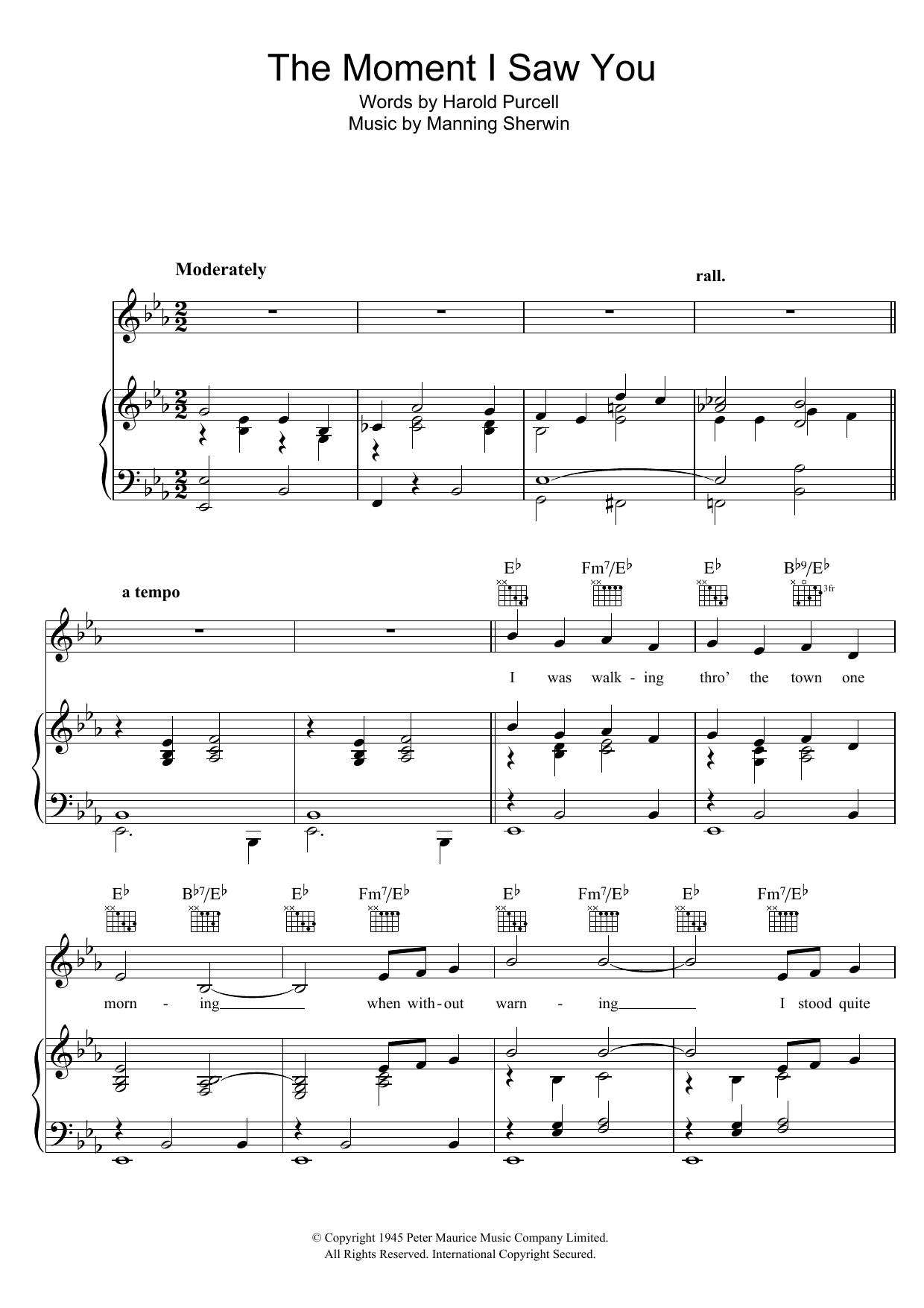 Download Manning Sherwin The Moment I Saw You Sheet Music and learn how to play Piano, Vocal & Guitar (Right-Hand Melody) PDF digital score in minutes