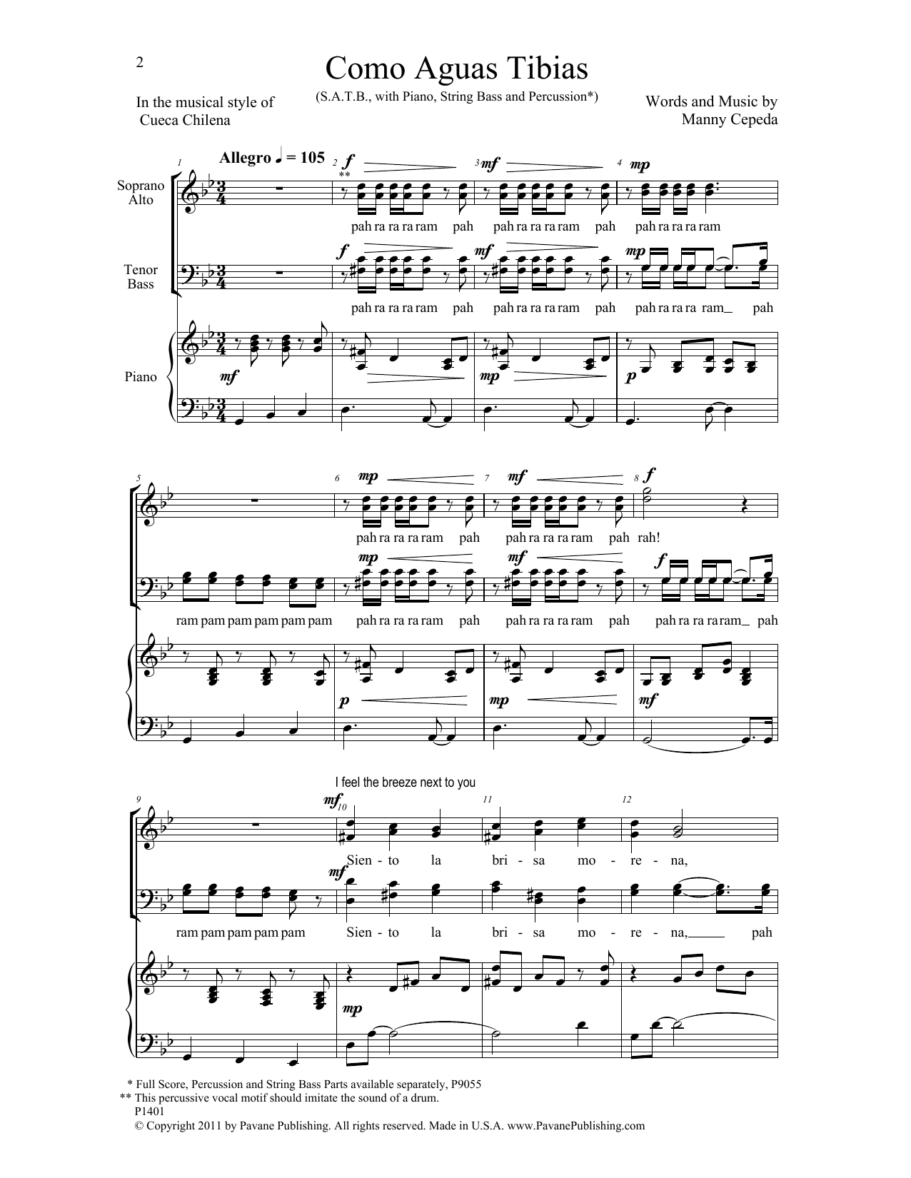 Download Manny Cepeda Como Aguas Tibias Sheet Music and learn how to play SATB Choir PDF digital score in minutes