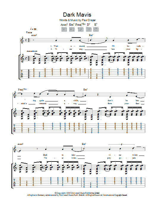 Download Mansun Dark Mavis Sheet Music and learn how to play Guitar Tab PDF digital score in minutes