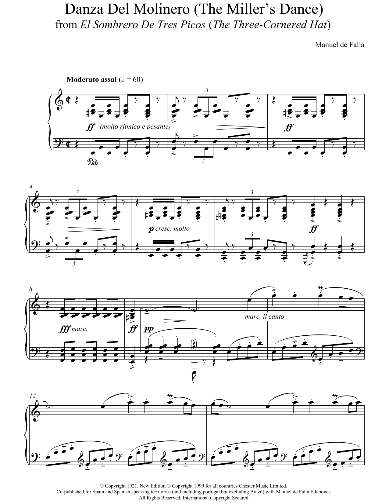 Download Manuel De Falla Danza Del Molinero ('The Miller's Dance') From El Sombrero De Tres Picos ('The T Sheet Music and learn how to play Piano PDF digital score in minutes