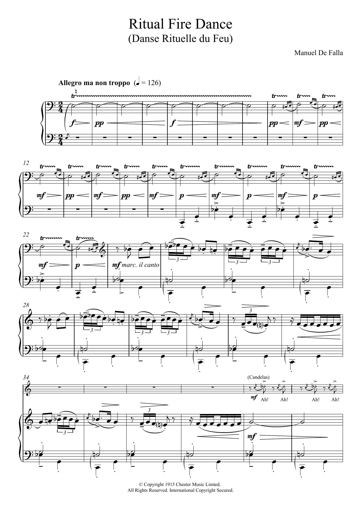 Download Manuel De Falla Ritual Fire Dance Sheet Music and learn how to play Piano PDF digital score in minutes