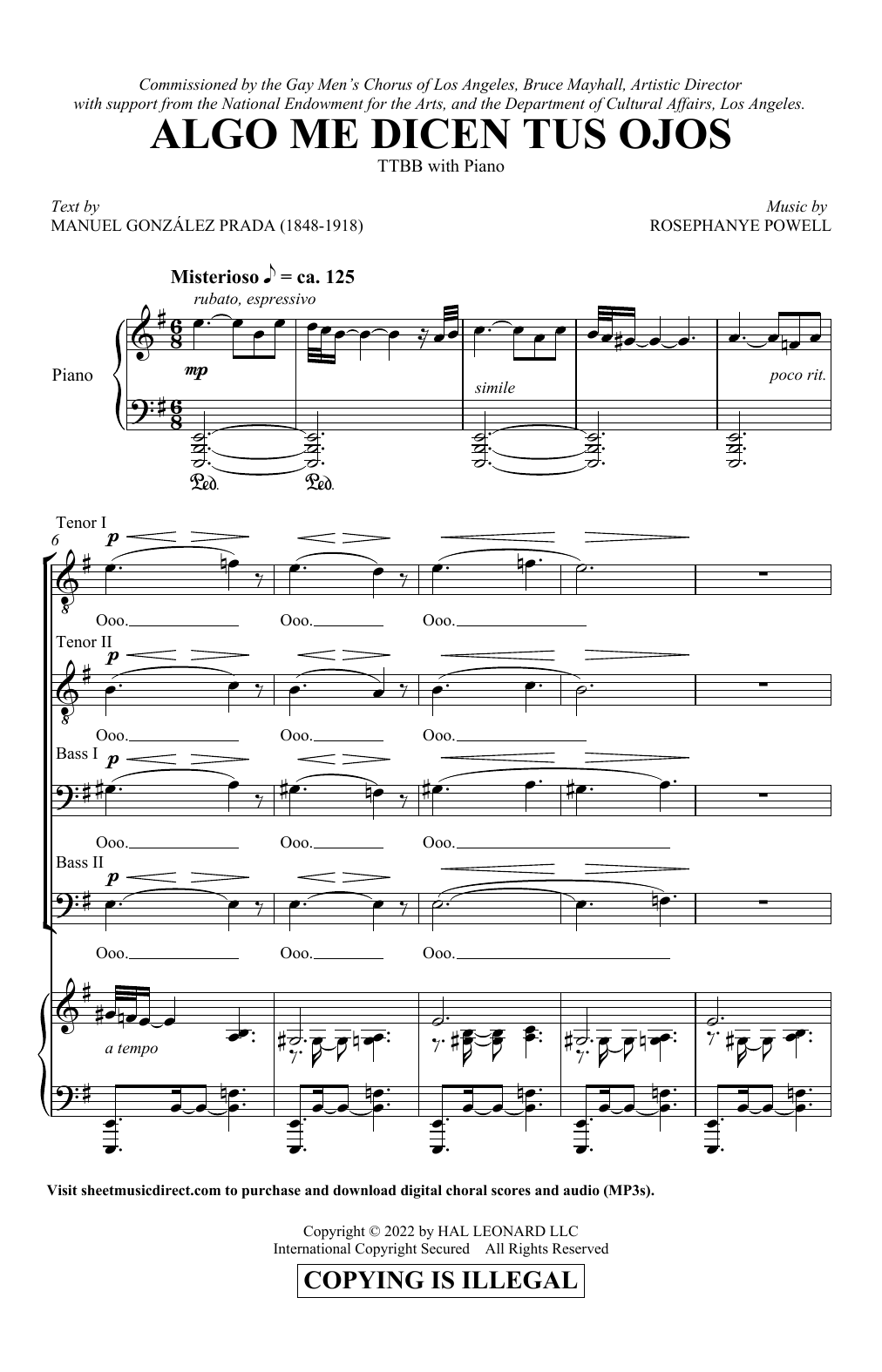 Download Manuel González Prada and Rosephanye Powell Algo Me Dicen Tus Ojos (from Three Spanish Songs for Men's Choir) Sheet Music and learn how to play TTBB Choir PDF digital score in minutes
