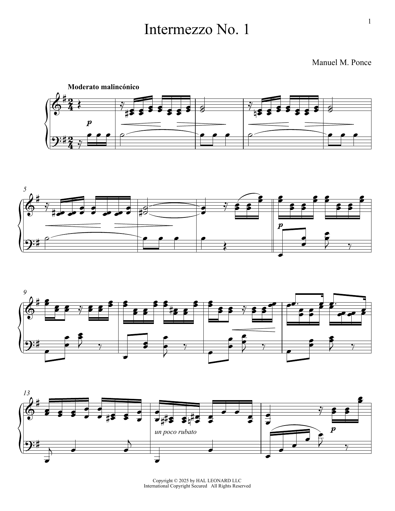 Download Manuel M. Ponce Intermezzo No. 1 Sheet Music and learn how to play Piano Solo PDF digital score in minutes
