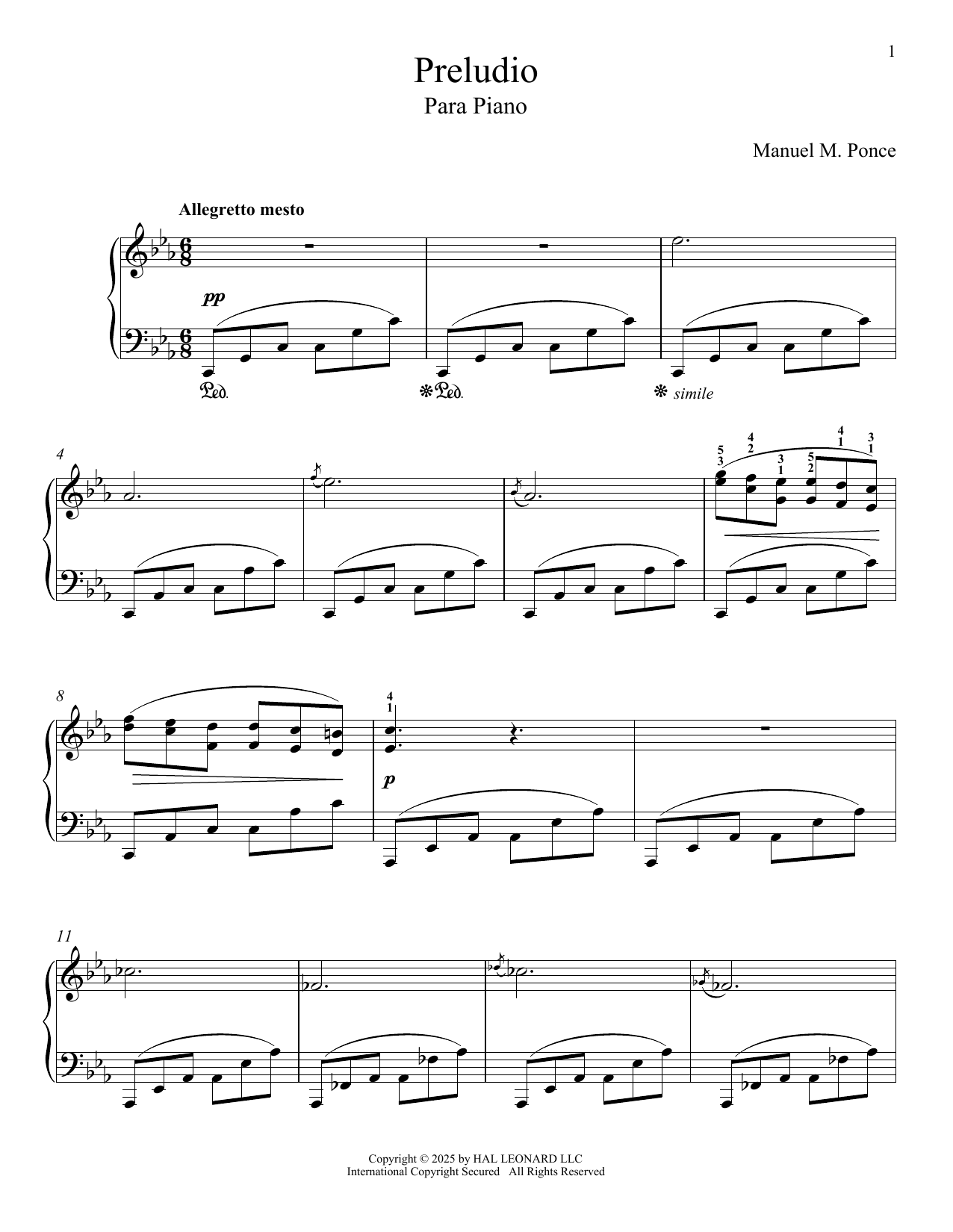 Download Manuel M. Ponce Prelude [In C Minor] For Piano Sheet Music and learn how to play Piano Solo PDF digital score in minutes