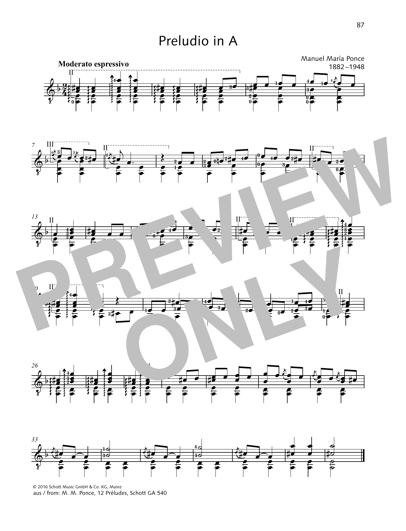 Download Manuel Maria Ponce Preludio in A Sheet Music and learn how to play Solo Guitar PDF digital score in minutes