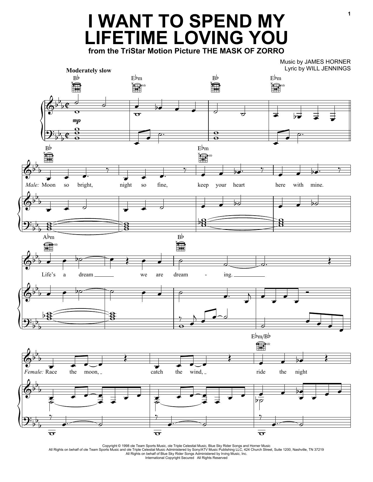 Download Marc Anthony and Tina Arena I Want To Spend My Lifetime Loving You Sheet Music and learn how to play Piano, Vocal & Guitar (Right-Hand Melody) PDF digital score in minutes