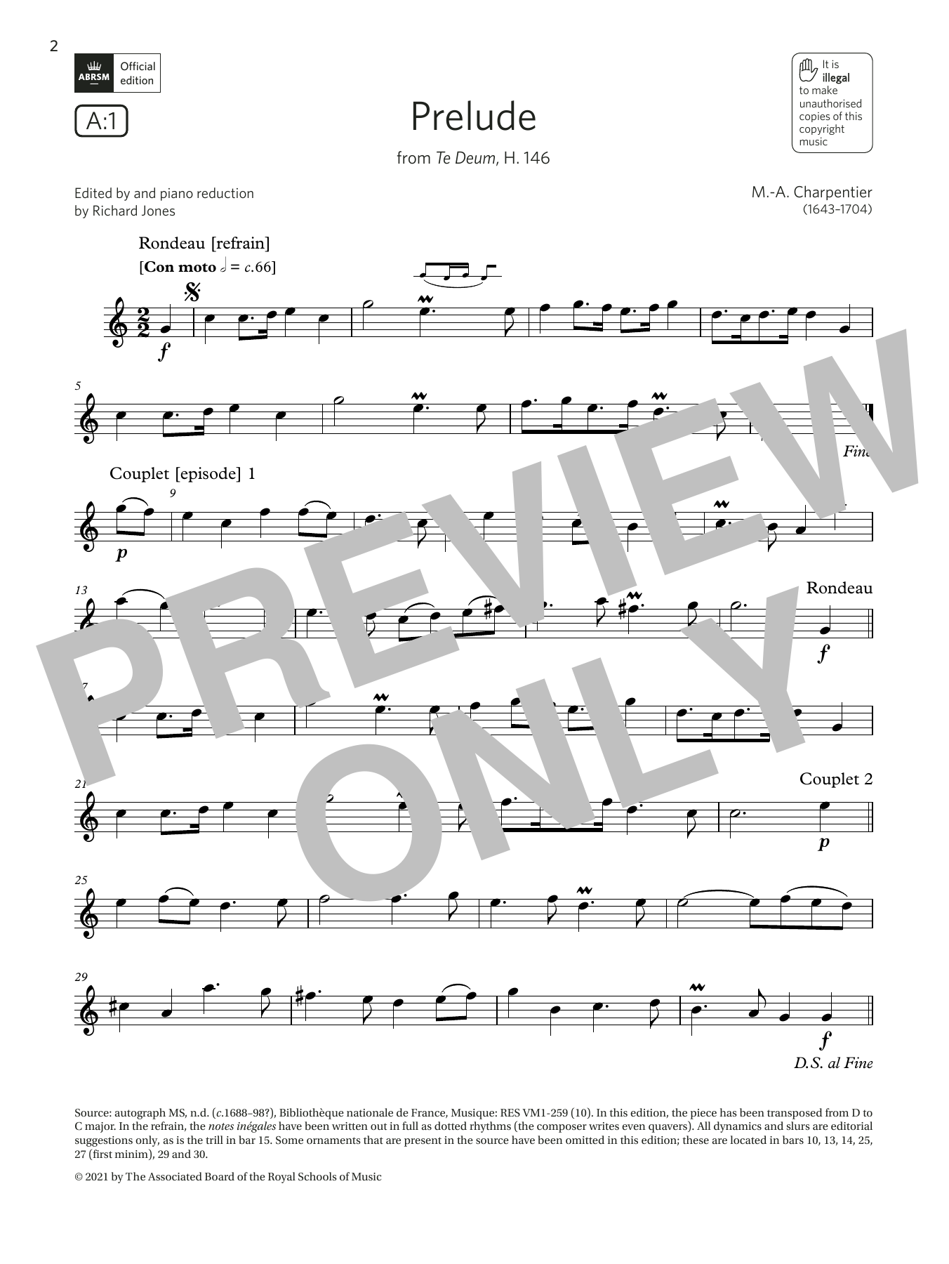 Download Marc-Antoine Charpentier Prelude (from Te Deum, H. 146) (Grade 3 List A1 from the ABRSM Flute syllabus fr Sheet Music and learn how to play Flute Solo PDF digital score in minutes