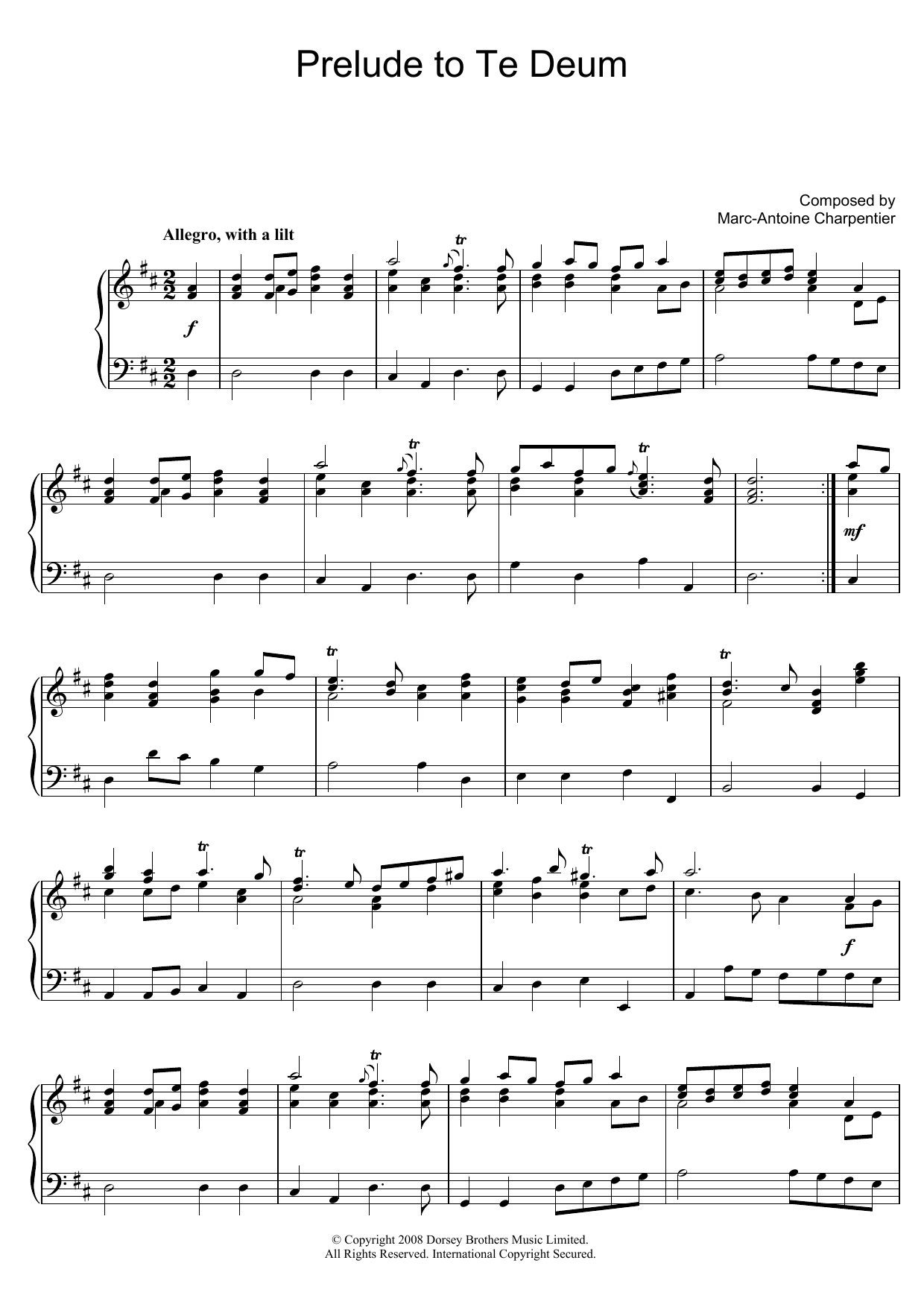 Download Marc-Antoine Charpentier Prelude (from Te Deum) Sheet Music and learn how to play Piano PDF digital score in minutes