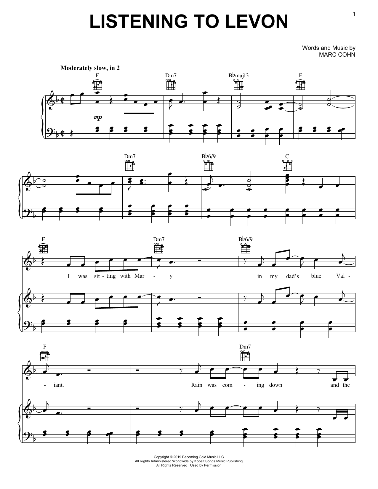 Download Marc Cohn Listening To Levon Sheet Music and learn how to play Piano, Vocal & Guitar Chords (Right-Hand Melody) PDF digital score in minutes