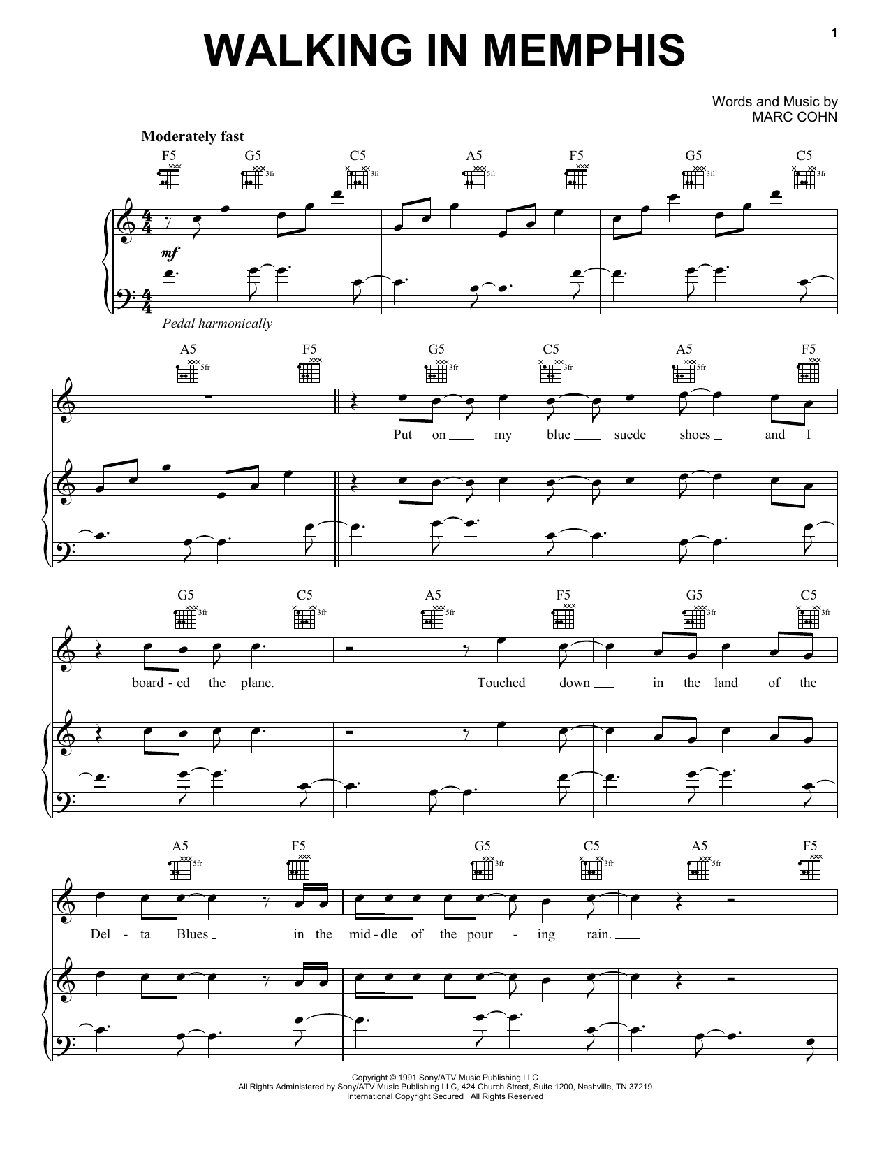 Download Marc Cohn Walking In Memphis Sheet Music and learn how to play Trumpet PDF digital score in minutes