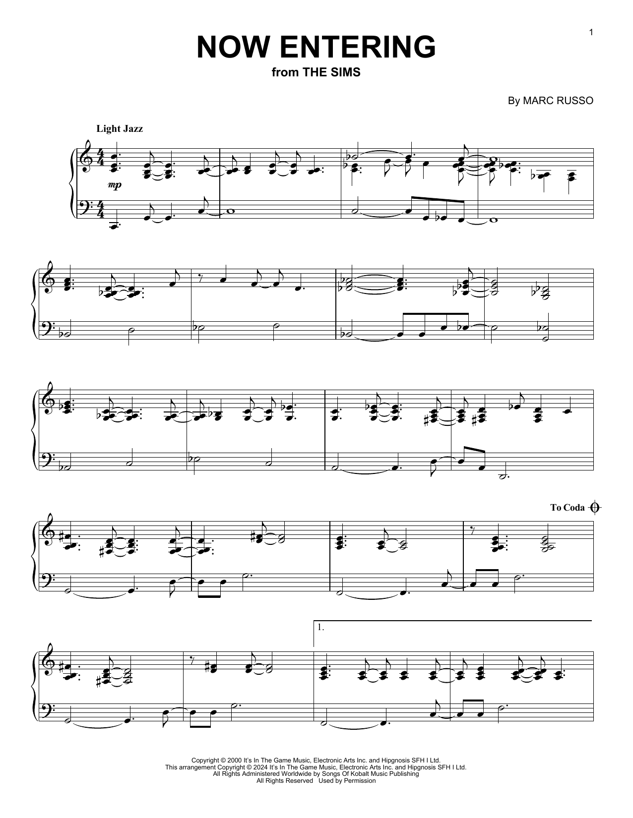 Download Marc Russo Now Entering (from The Sims) Sheet Music and learn how to play Piano Solo PDF digital score in minutes