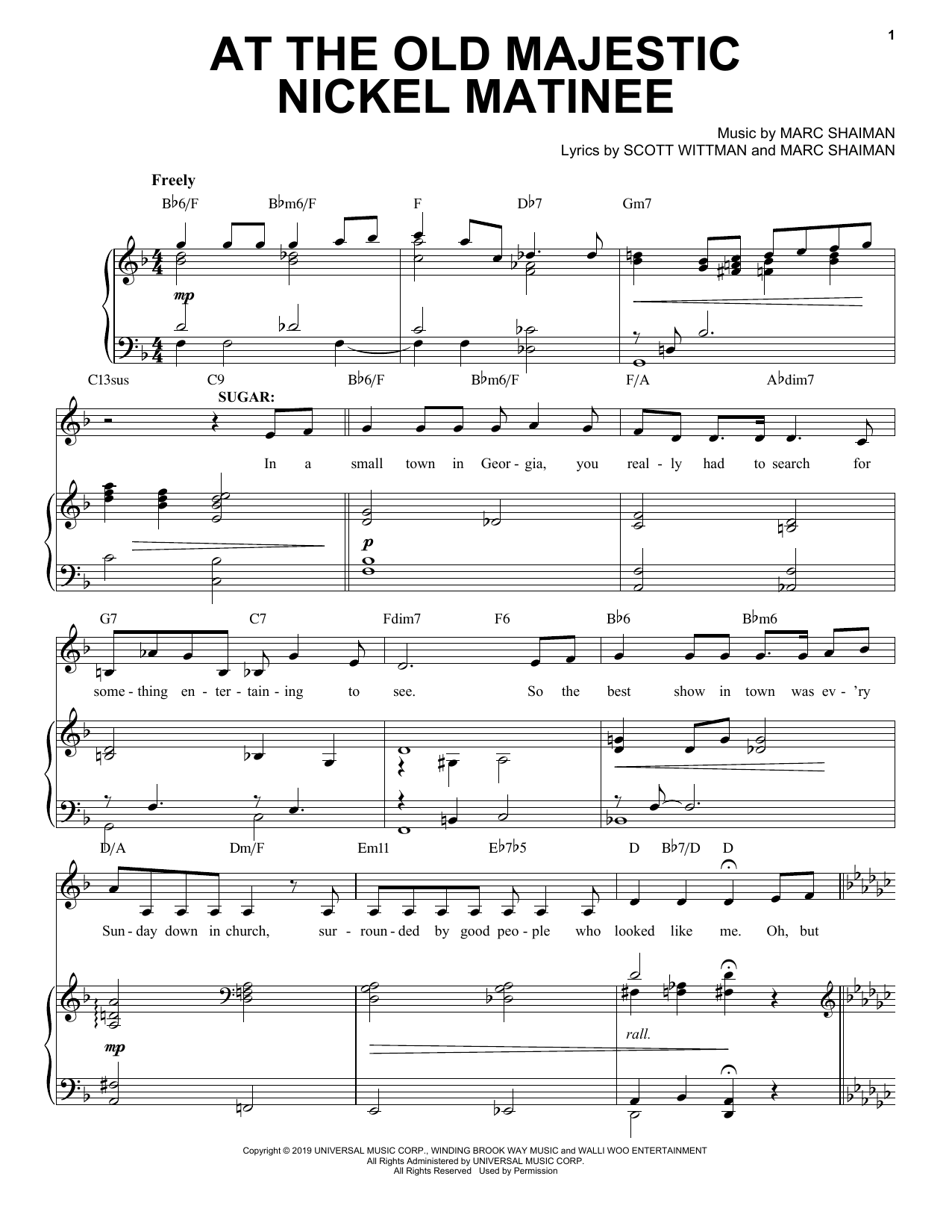 Download Marc Shaiman & Scott Wittman At The Old Majestic Nickel Matinee (from Some Like It Hot) Sheet Music and learn how to play Piano, Vocal & Guitar Chords (Right-Hand Melody) PDF digital score in minutes