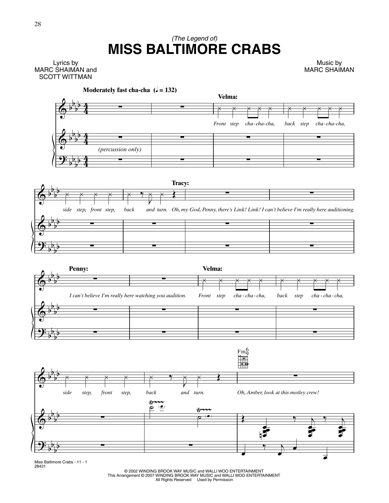 Download Marc Shaiman & Scott Wittman Miss Baltimore Crabs (from Hairspray) Sheet Music and learn how to play Piano, Vocal & Guitar Chords (Right-Hand Melody) PDF digital score in minutes
