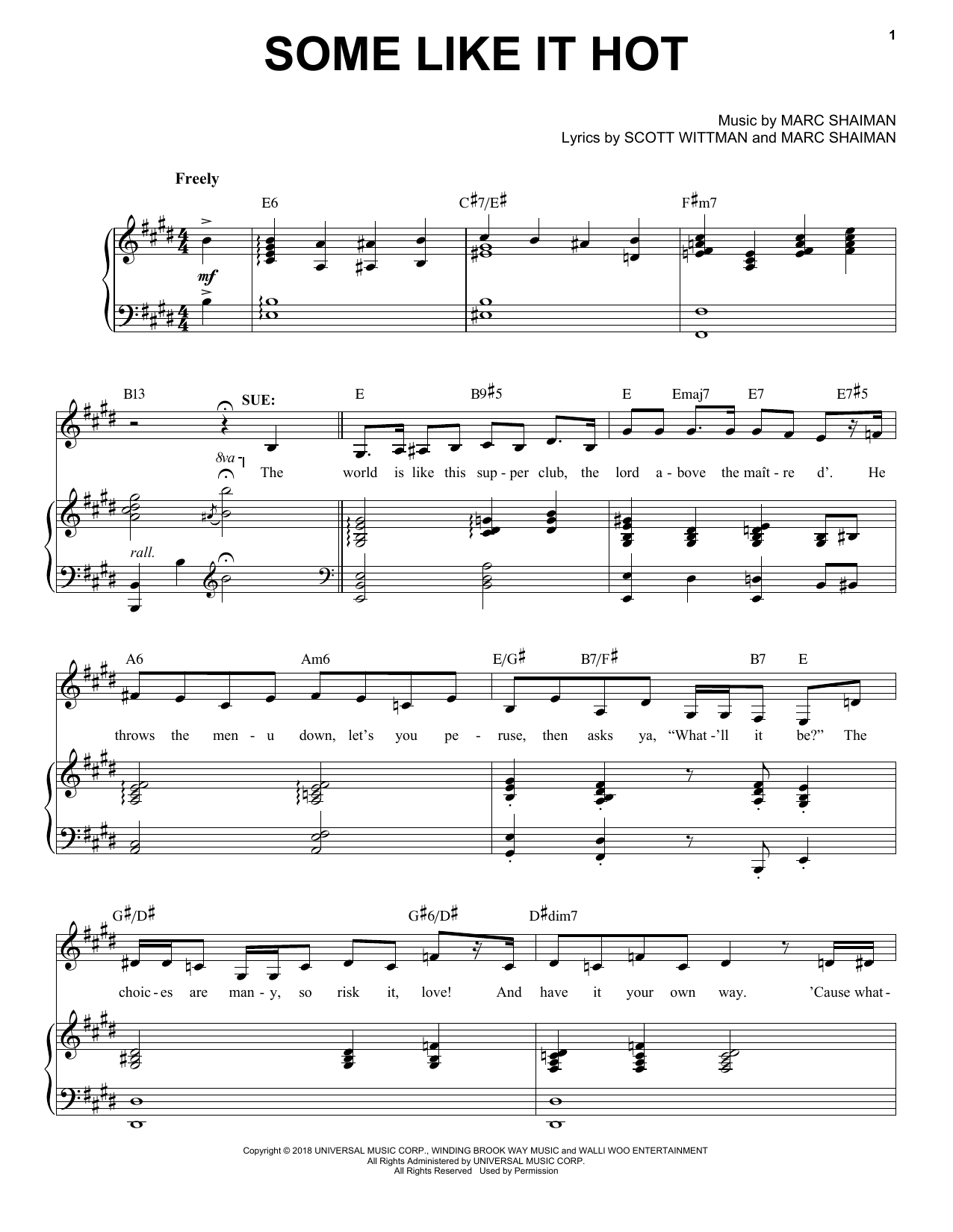 Download Marc Shaiman & Scott Wittman Some Like It Hot (from Some Like It Hot) Sheet Music and learn how to play Piano, Vocal & Guitar Chords (Right-Hand Melody) PDF digital score in minutes