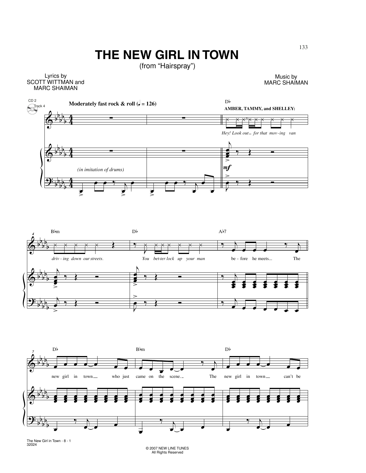 Download Marc Shaiman & Scott Wittman The New Girl In Town (from Hairspray) Sheet Music and learn how to play Piano & Vocal PDF digital score in minutes
