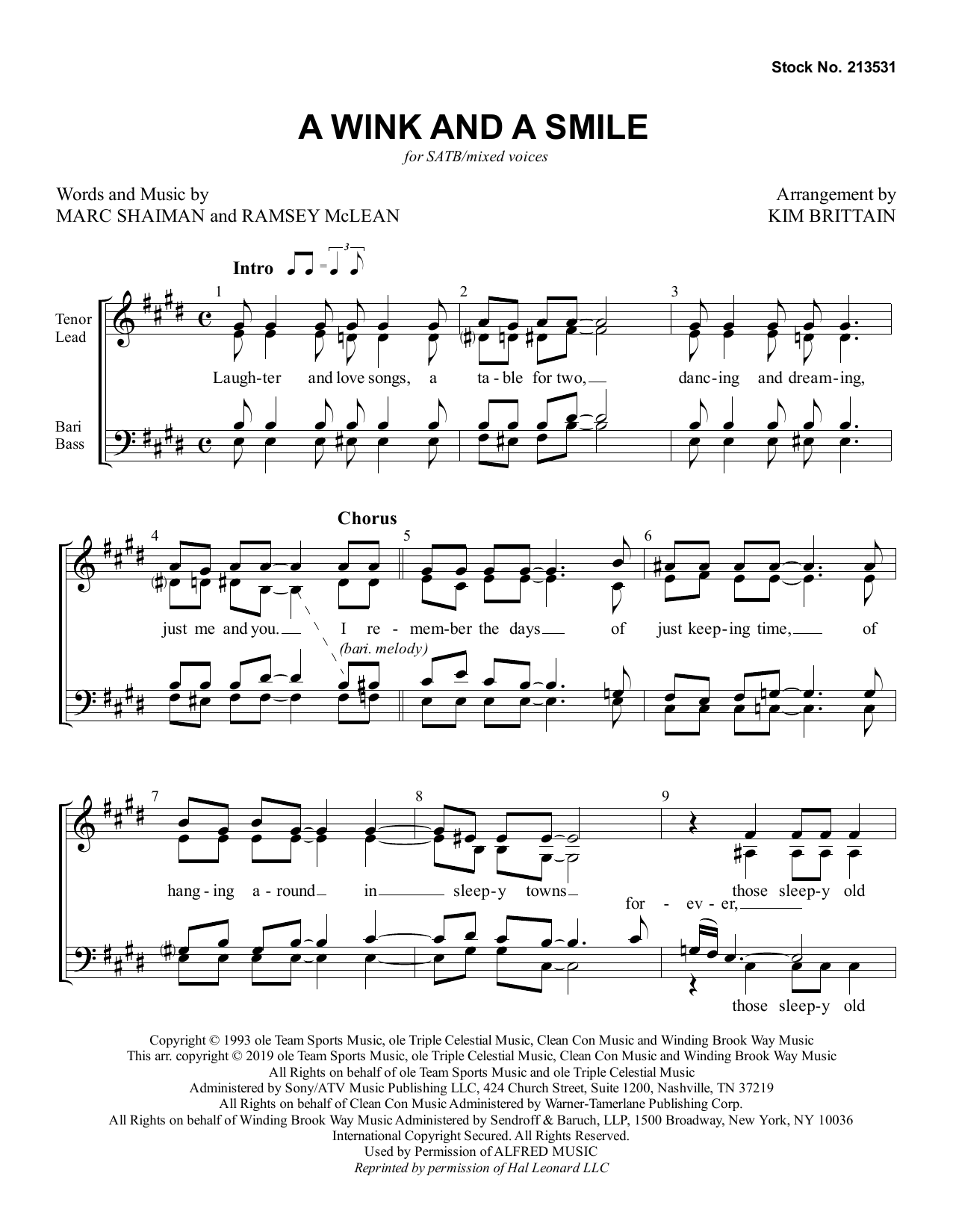 Download Marc Shaiman A Wink And A Smile (arr. Kim Brittain) Sheet Music and learn how to play SATB Choir PDF digital score in minutes