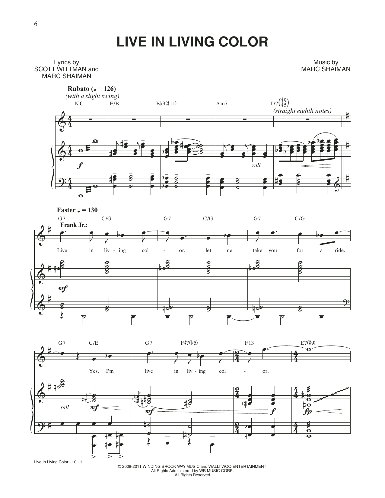 Download Marc Shaiman Live In Living Color (from Catch Me If You Can) Sheet Music and learn how to play Piano & Vocal PDF digital score in minutes